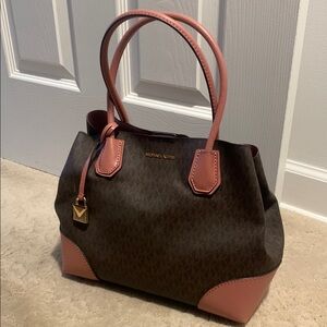 Michael Kors Dark Brown and Pink Tote Bag